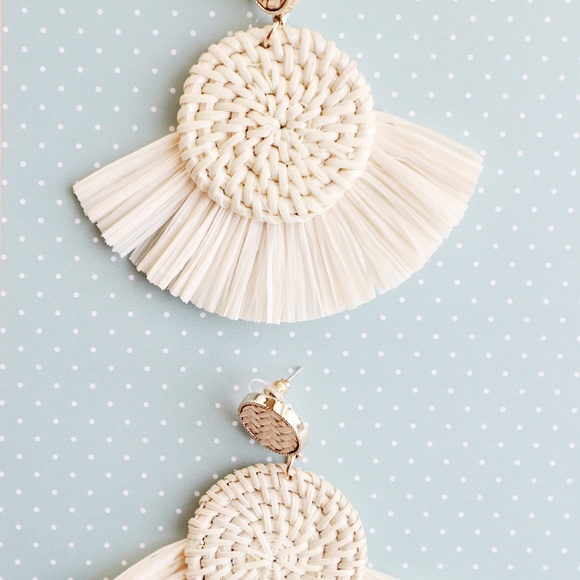 White Woven Summer Statement Earrings - Picture 2 of 3